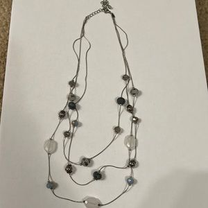Necklace- blue, sliver, white, gray beads